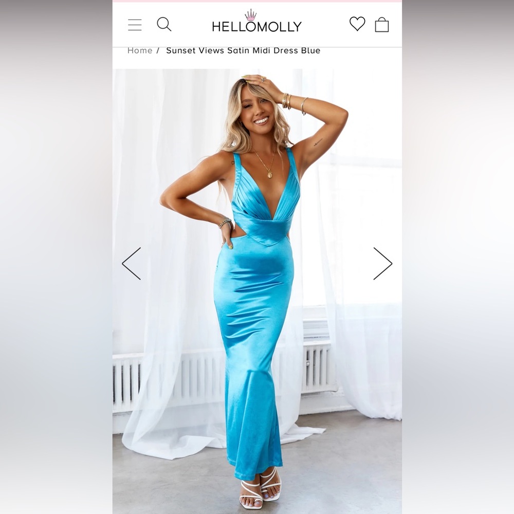 BRAND NEW Sunset Views Satin Midi Blue Dress